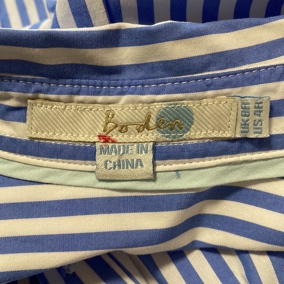 BODEN Girl Fit Blue White Striped Shirt Button Down Sz 4 - Picture 13 of 13